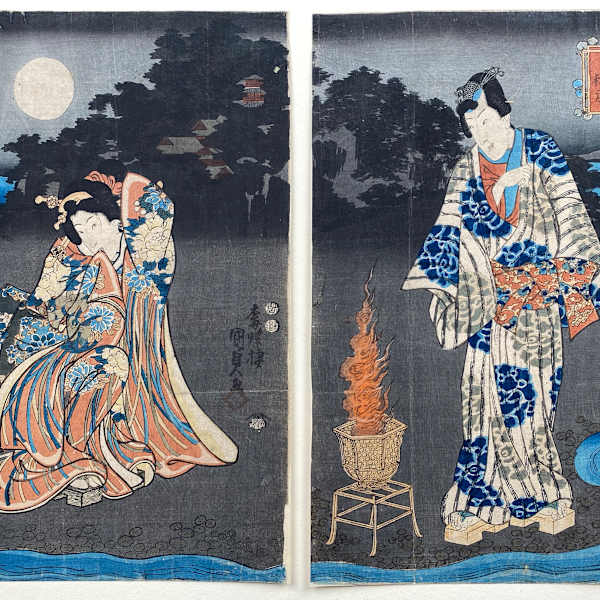 Romantic Scene by a River by Artist Toyokuni III, Utagawa Kunisada, Image 3.