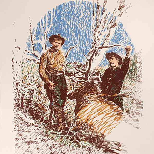 Buckskin & Hogan with Bull Elk by John Hogan, Image 1.