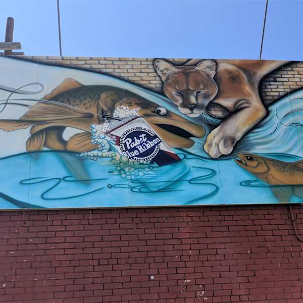 Cougar, Trout, and PBR Mural by Edith Snow, Image 1.