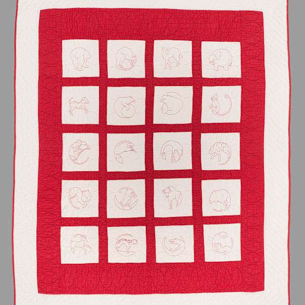 Redwork Animal Quilt by Ella Mae White, Image 1.