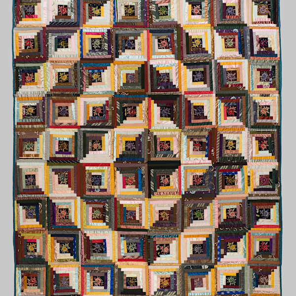 Silk Log Cabin Quilt by Marie Wagemann Pechmann, Image 1.