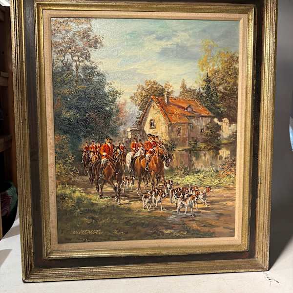 Original painting of fox hunt with horses and hounds by Herbert Isenberg, Image 2.