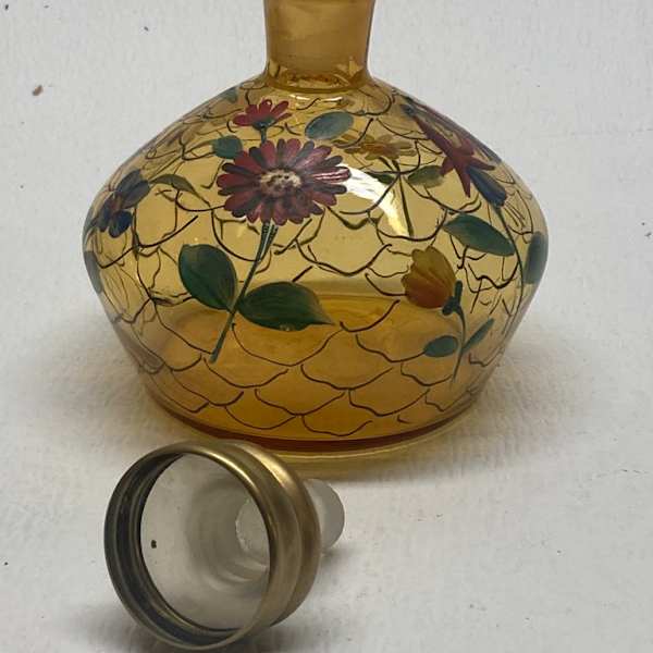 Art Deco hand painted floral perfume bottle with stopper by Perfume, Image 1.