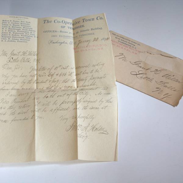 Letter and Envelope by Co-Operative Town Company of Tennessee, Image 1.