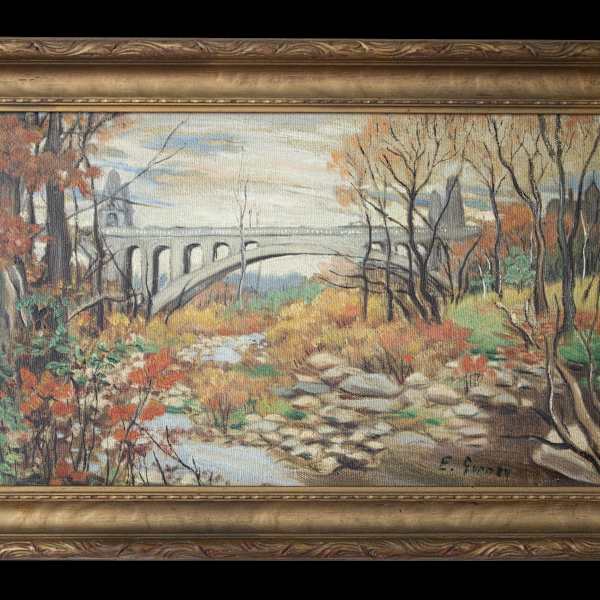Landscape with Bridge by E. Gurney, Image 1.