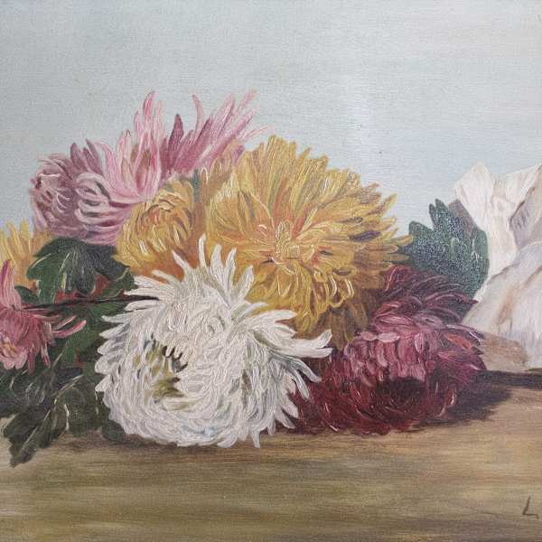 Still Life with Chrysanthemums by L.E. Rhodes, Image 3.