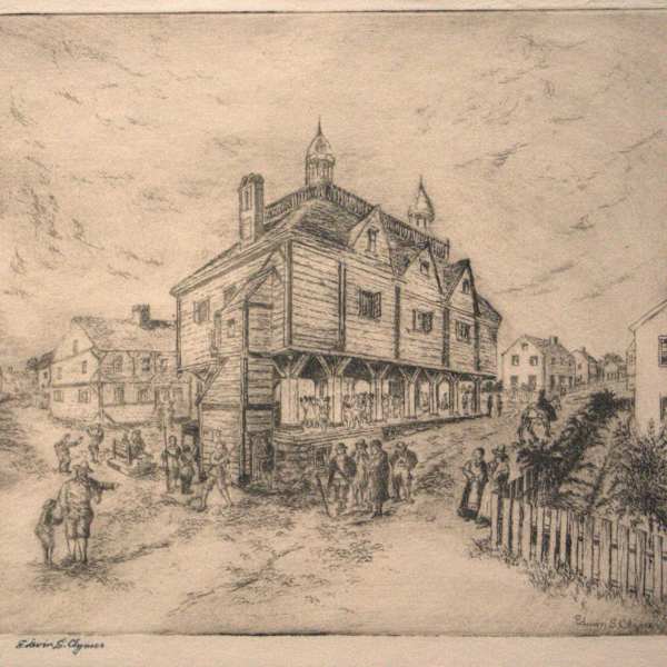 Boston's First Town House, 1657 by Edwin Swift Clymer, Image 1.