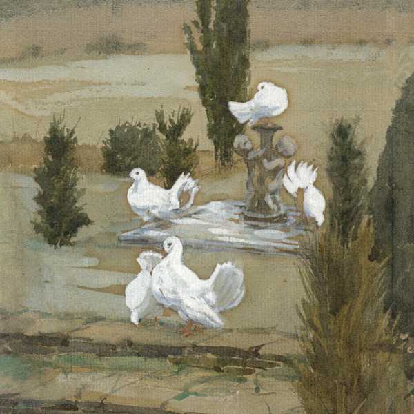 White Doves on Garden Terrace by Janet Mary Scott Finch, Image 1.