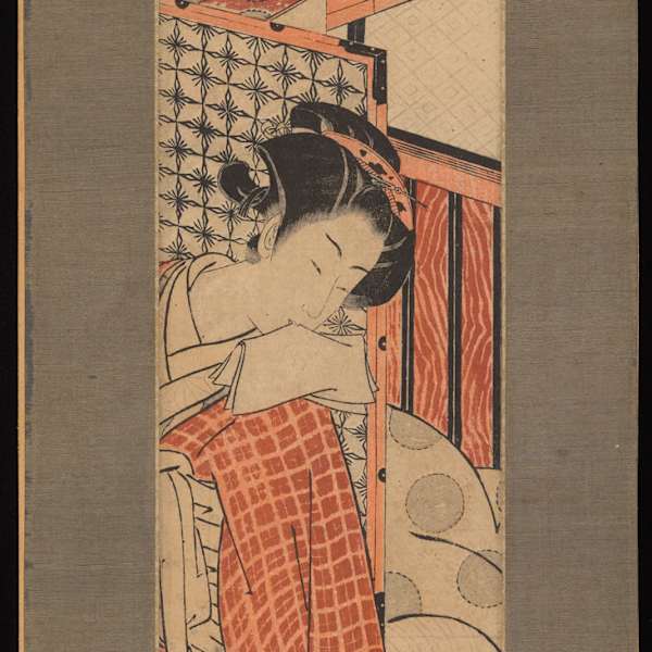 Kakemono-Ye-Belle with an attendant by Torii Kiyonaga, Image 1.