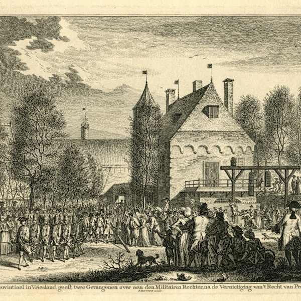 Transfer of two prisoners to the military court, 1753 by Simon Fokke, Image 2.