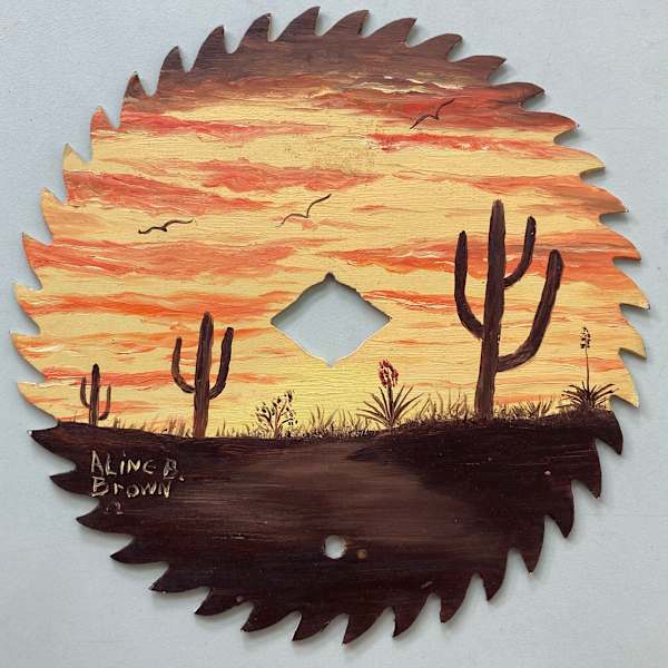 Sawblade painting by Aline Brown, Image 1.
