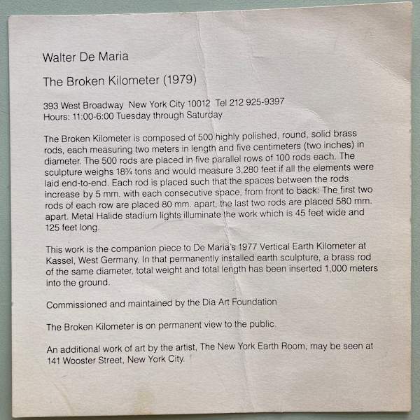 The Broken Kilometer by Walter De Maria, Image 1.