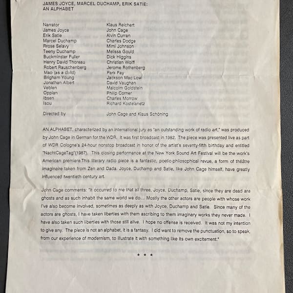 James Joyce, Marcel Duchamp, Erik Satie: An Alphabet by John Cage, Image 1.
