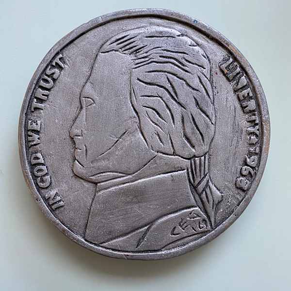 Antique Folk Art Hand Carved Wooden Nickel by C.E.G, Image 2.