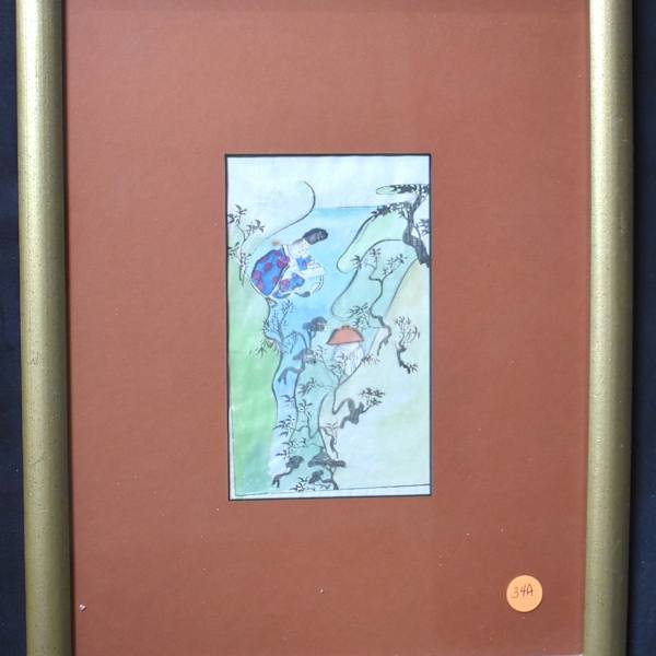 A Poet in Landscape, Japanese watercolor by Hishikawa Kiyoharu, Image 2.