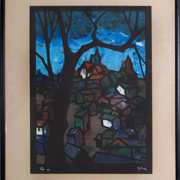Untitled. Village Landscape With Large Tree On Left by Martin Zipin, Image 1.