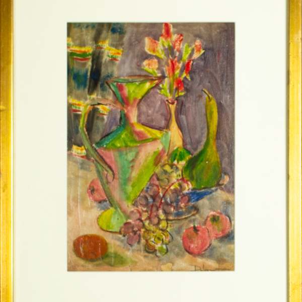 Modernist Still Life / Fruit, Flowers & Vase by Elaine Dubrow, Image 1.