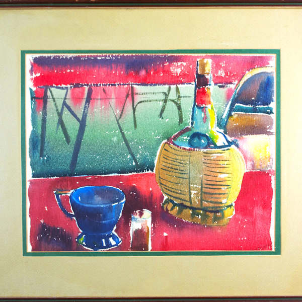 Still Life Of Wine Bottle, Cup And Glass by Anonymous, Image 3.