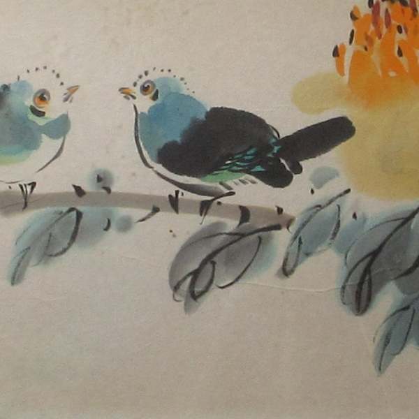Two Blue Birds and Two Peonies by Kwan Y. Jung, Image 1.