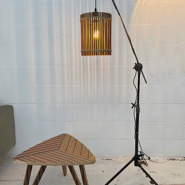 Skateboard Lamp Shade & Film Stand ‘Beaumont’ by Joshua Freidlander, Image 1.