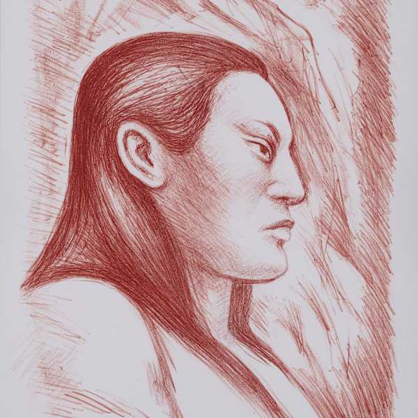 Untitled (Burnt orange sketch of man in profile) by Raúl Anguiano, Image 2.