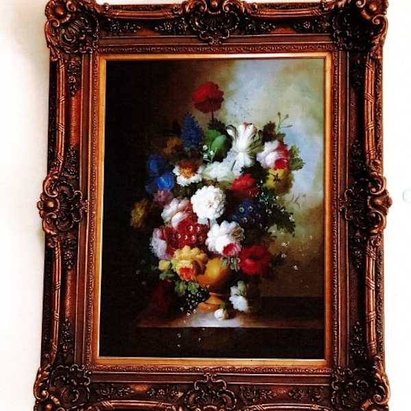 Yellow vase of flowers on a wooden table by Kay Rivaton, Image 1.