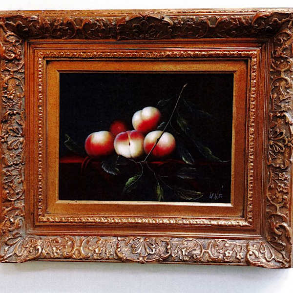 Five Peaches with Long Twig and Leaves by W. Vito, Image 1.