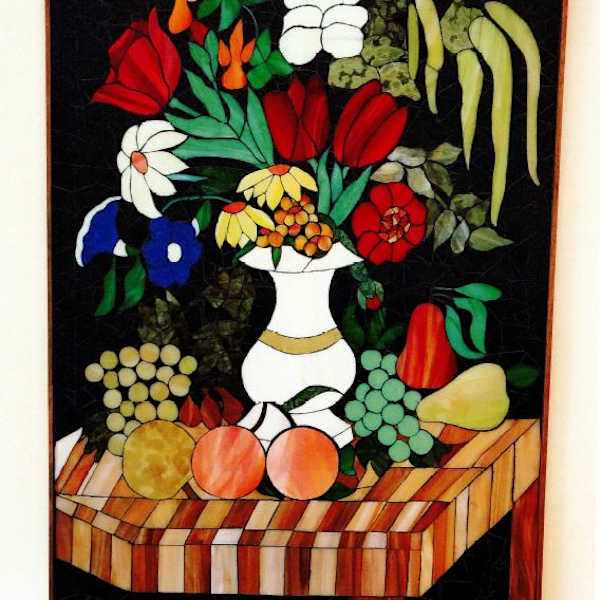 Bowl of Flowers with Fruit by IRC Mosaic Guild, Image 1.