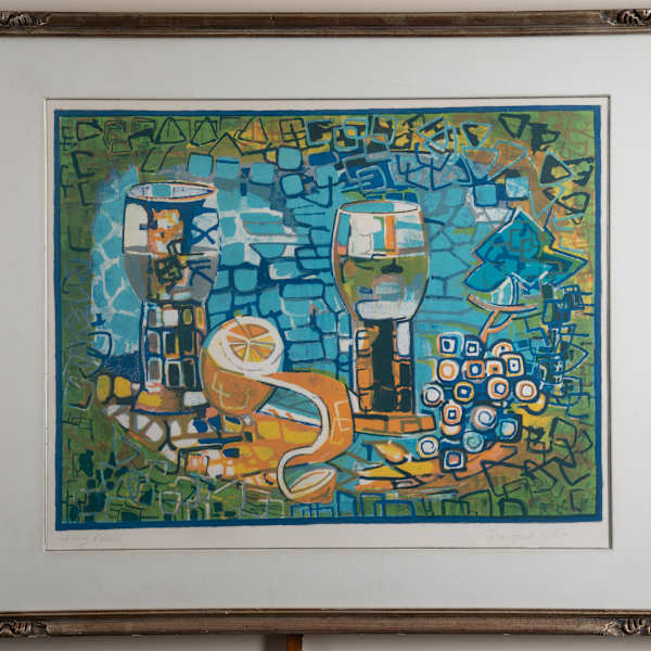 Still Life of Two Glasses & Orange by Francoise Gilot, Image 2.