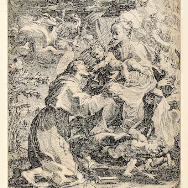 Mary with Christ Child appearing to Saint Francis by Francesco Villamena, Image 1.
