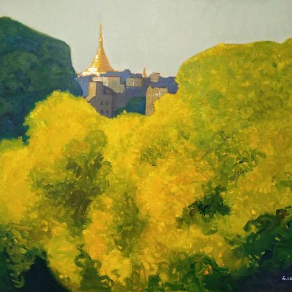 Shwe Dagon View from Artist's Home by Win Tint, Image 1.