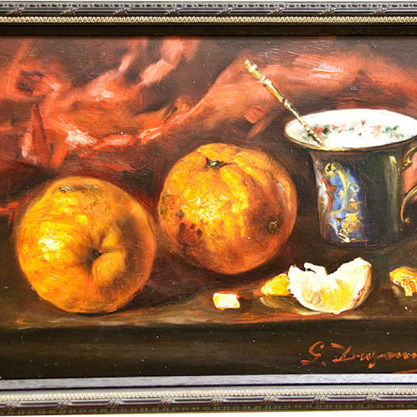 Scarf, Oranges, and Teacup by G. Duponnier, Image 1.
