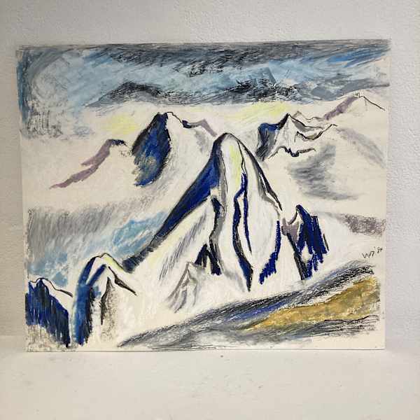 Untitled or unknown title, described as white and blue mountains with sky by Esther Webster, Image 1.