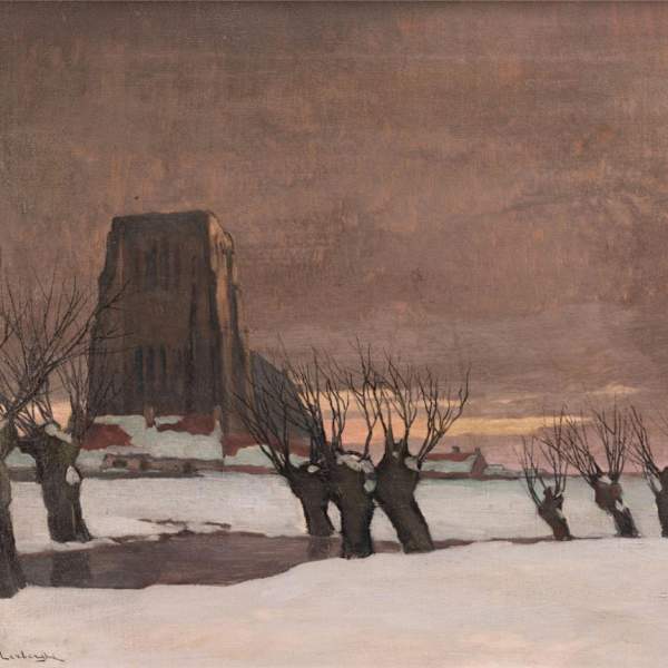 Winters gezicht met de kerk van Lissewege by Karel van Lerberghe, Image 1.