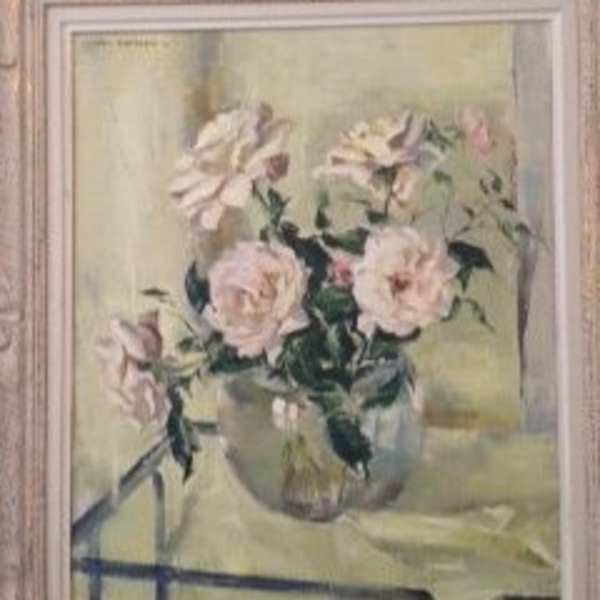 White Roses in a Glass Bowl by Nan Greacen, Image 1.