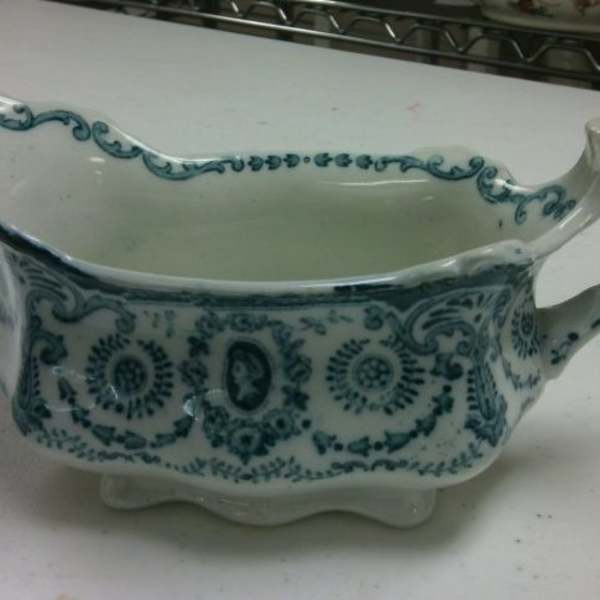 Teal and White Gravy Boat by Staffordshire, Image 1.