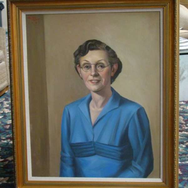 Unknown title (Portrait of woman in blue) by Walter Frobos, Image 1.