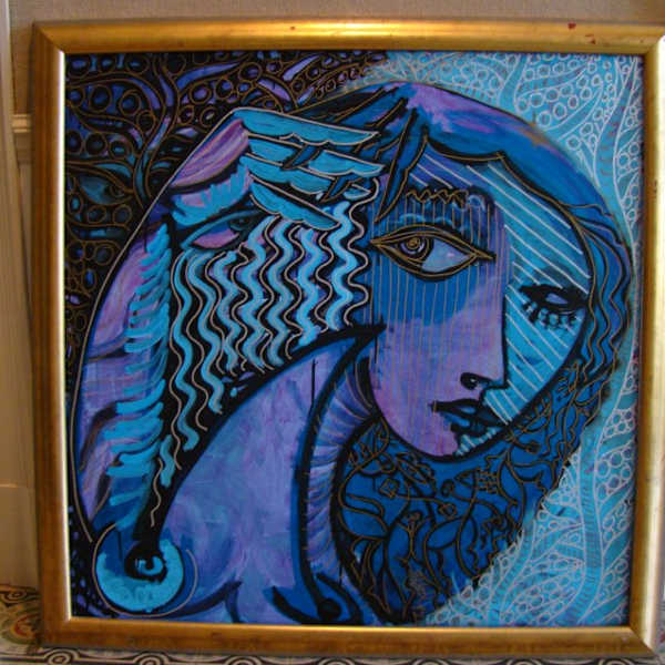 Untitled (Abstract w/ head, multicolor) by Aaron Herquenberg, Image 1.