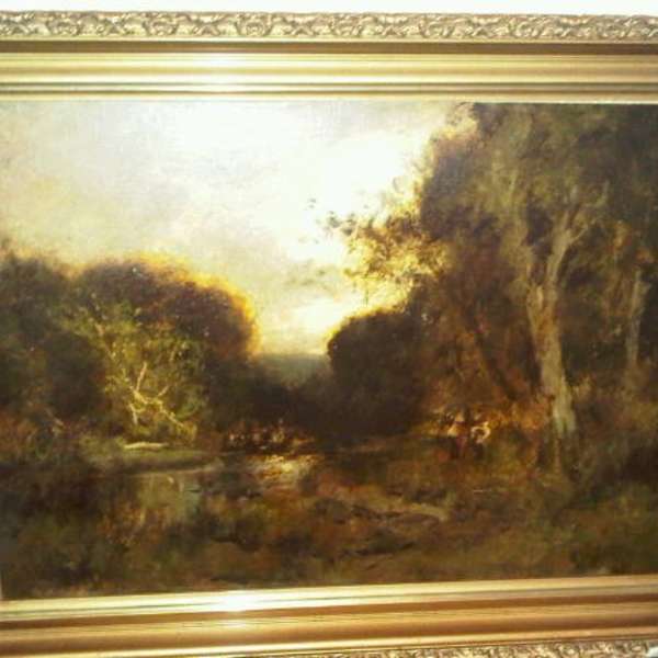 Figures Along a Wooded Stream by William Keith, Image 1.