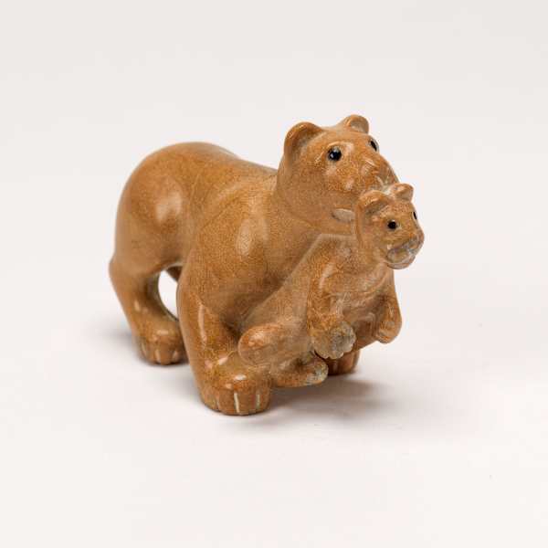 Orin Eriacho, Lioness and Cub, Travertine by Orin Eriacho, Image 2.