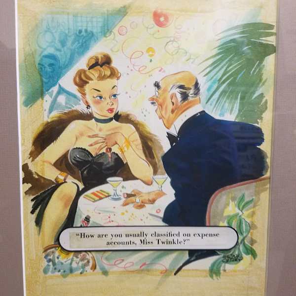 Men's magazine cartoon "How are you usually classified on expense accounts, Miss Twinkle" by Wilson Cutler, Image 1.