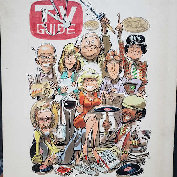 TV Guide prelim cover WKRP by Jack Davis, Image 1.
