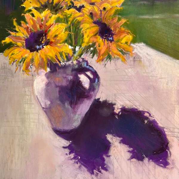 Sunflowers on Linen by Jeri Greenberg, Image 1.