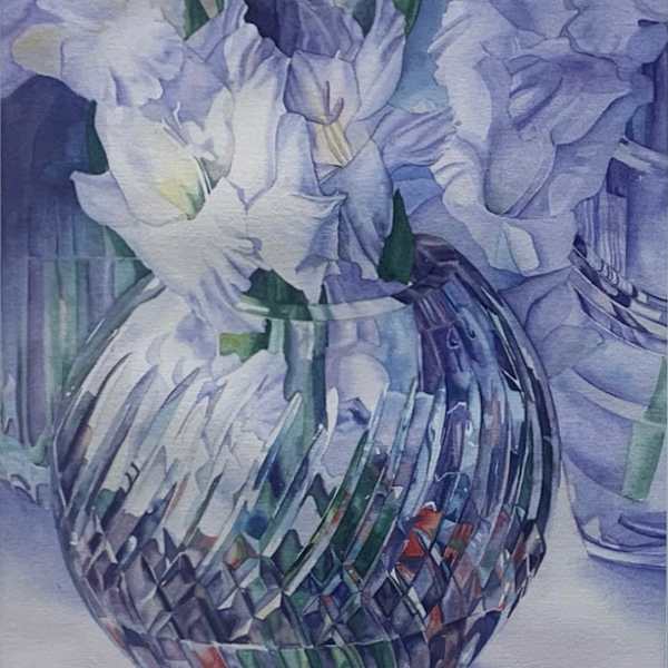 White Glads and Cut Glass by Peggy Lyon, Image 1.