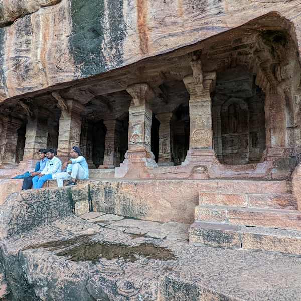 8. Exterior view. Digambara Jain Cave (Cave 4) ca. 6th century by Badami, Karnataka, Image 2.