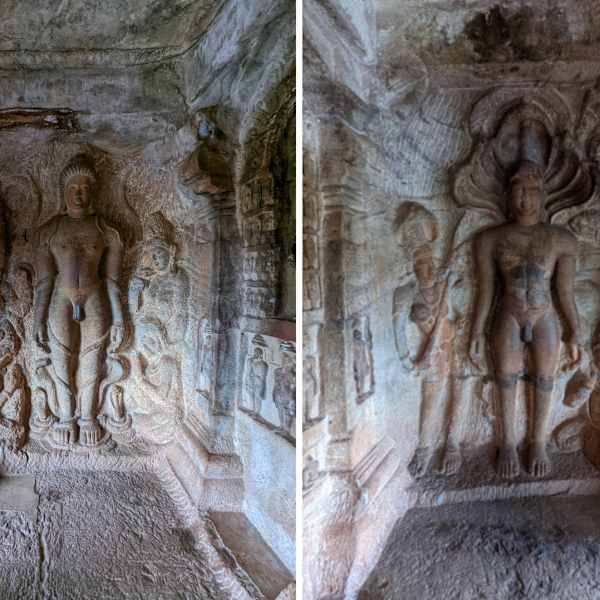 9. Bahubali with Attendants (left) and Parshva with Attendants (right), 6th -12th centuries by Cave 4, Badami, Karnataka, Image 3.