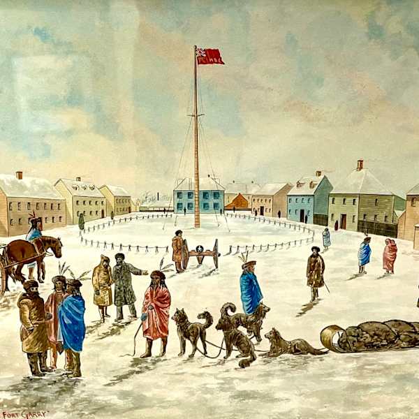 Interior of Fort Garry. (A vanished Scene in the early History of our Winnipeg.) by Ernest J. Hutchins, Image 1.