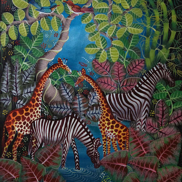 2 Giraffes/2 Zebras by Aland Estime, Image 1.