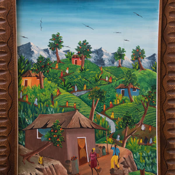 Village Scene with Birds Overhead by JJ Charles, Image 1.