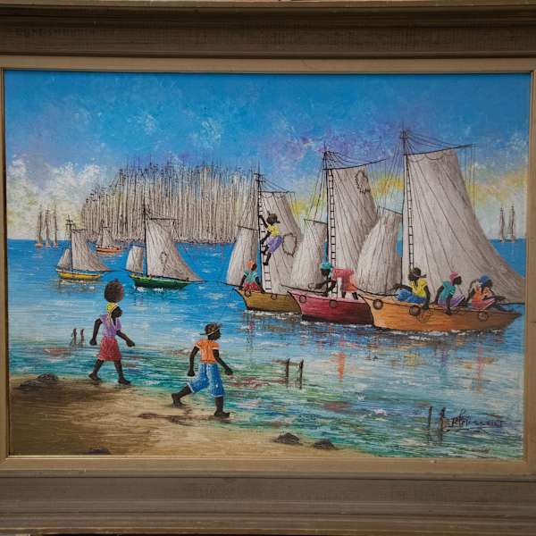 Port Scene with Figures and Sailboats by Jonas Felassaint, Image 1.